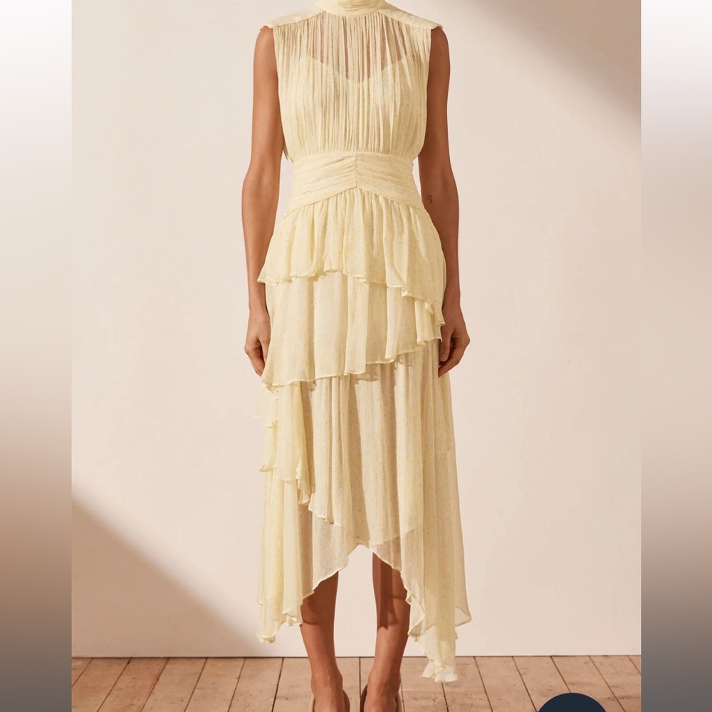 Gina Ruched Midi Dress in Limoncello